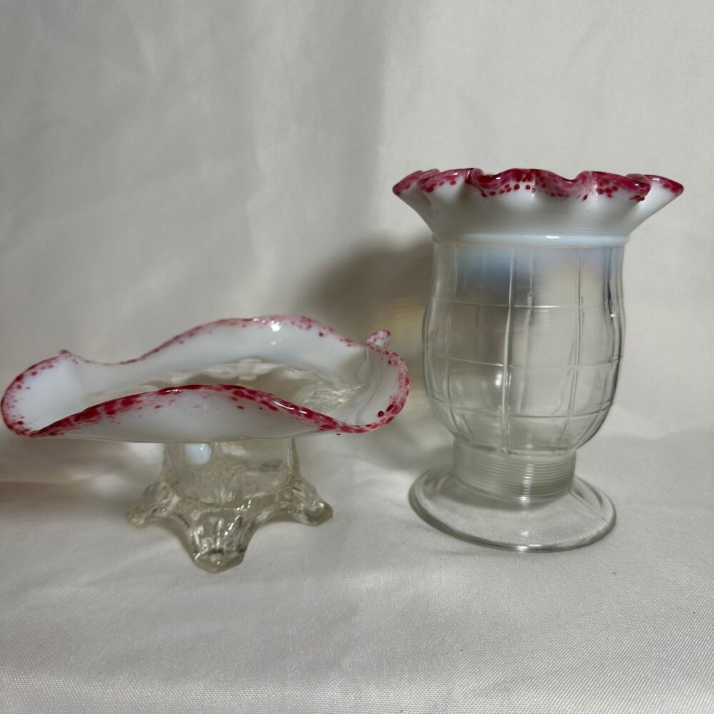 Jefferson Glass Cranberry Frit Set - Northwood Block Pattern